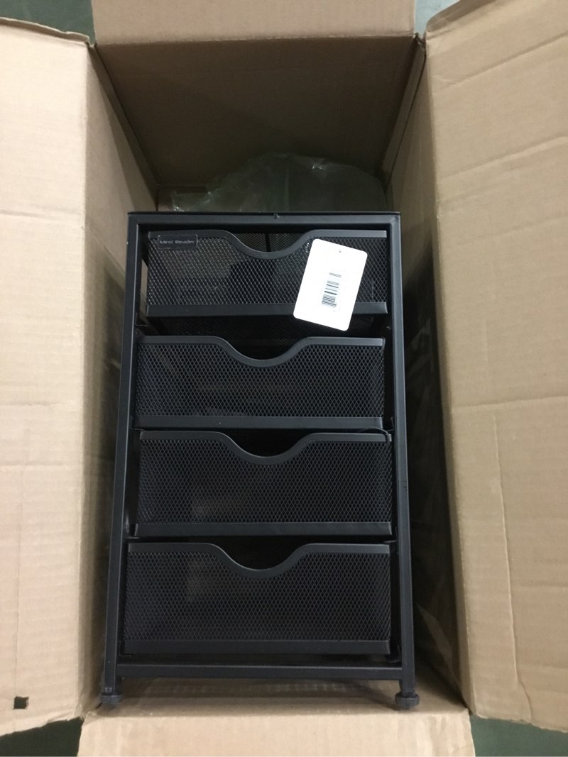 Mind Reader Network Collection, 4-Tier Cabinet with Removable Drawers, File Storage, Desktop and Supply Organizer, Metal Mesh, 10.25"L x 12.375"W x 16"H, Black