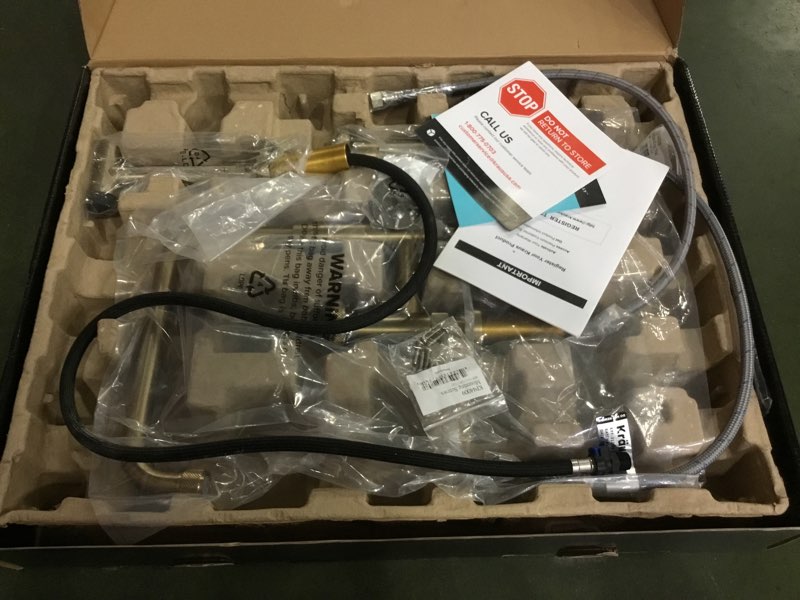 KRAUS Urbix Industrial Bridge Kitchen Faucet with Side Sprayer in Brushed Gold, KPF-3125BG